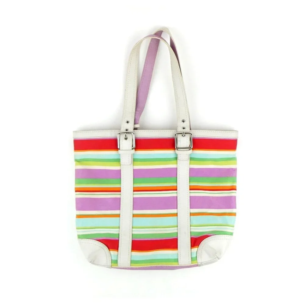 Coach Hampton‎ Multicolor Striped Tote Bag F10705 - Picture 6 of 16